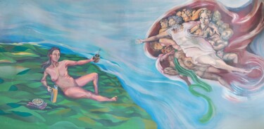 Pintura titulada "UN MATE X D1OX" por Daïana Sena, Obra de arte original, Acrílico Montado en Otro panel rígido