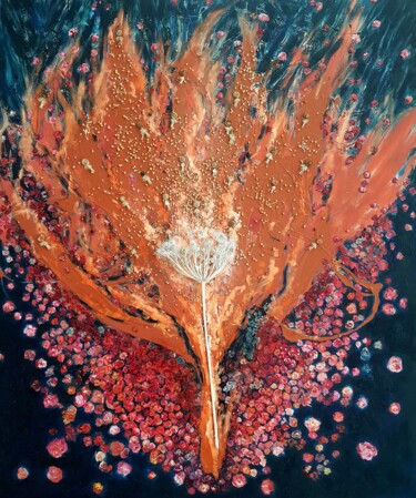 Painting titled ""MUSIC OF THE FLAME"" by Daina Maslauskaite, Original Artwork, Oil Mounted on Wood Stretcher frame