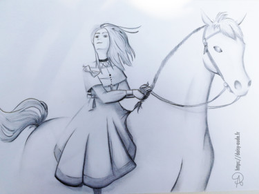 Dessin intitulée "Cavalière et son ch…" par Daisy Aude, Œuvre d'art originale, Crayon