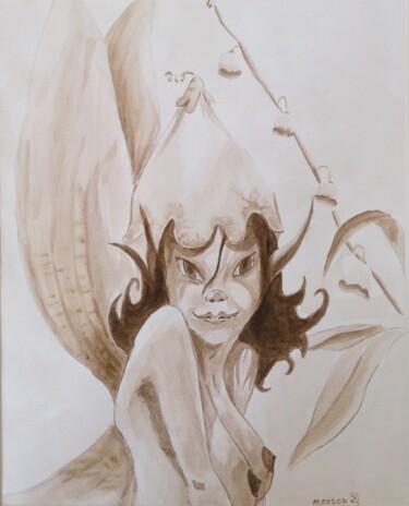 Peinture intitulée "Fée Clochette" par Daisy Masson, Œuvre d'art originale, Aquarelle