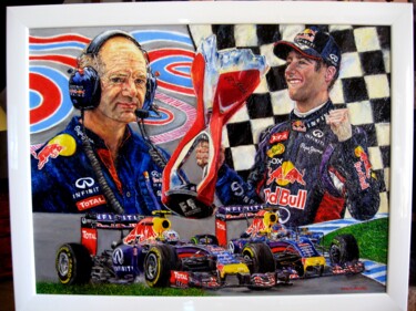 Painting titled "Red-Bull Ricciardo-…" by Daisy Schneider, Original Artwork, Oil Mounted on Wood Stretcher frame