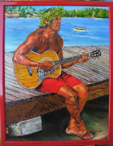 Painting titled "Polynésien à la gui…" by Daisy Schneider, Original Artwork, Oil Mounted on Wood Stretcher frame