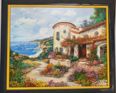 Painting titled "Mas Provençal" by Daisy Schneider, Original Artwork, Oil Mounted on Wood Stretcher frame