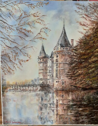 Painting titled "Azay - le - Rideau" by Daisy Schneider, Original Artwork, Oil Mounted on Wood Stretcher frame