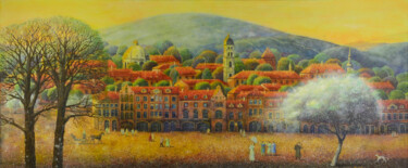 Painting titled "A city" by Daiva Zyle, Original Artwork, Tempera