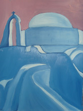 Painting titled "Eglise Bleue" by Daj, Original Artwork, Oil