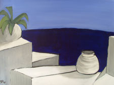Peinture intitulée "La Terrasse" par Daj, Œuvre d'art originale, Huile