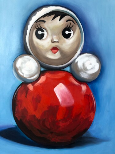 Painting titled "Roly-Poly" by Dakini, Original Artwork, Oil Mounted on Wood Stretcher frame