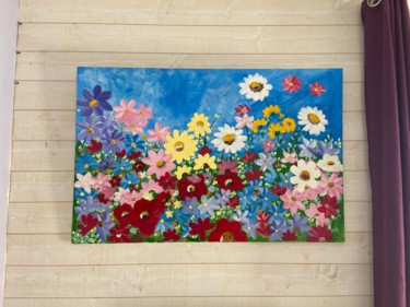 Painting titled "Champs de fleurs" by Dakota Capacha, Original Artwork, Acrylic Mounted on Wood Stretcher frame
