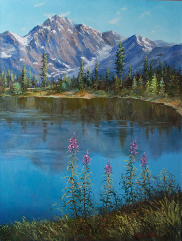 Painting titled ""Озеро в горах"" by Larisa Kruglova, Original Artwork, Oil