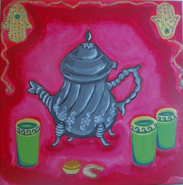 Peinture intitulée "thé à la menthe" par Amal B., Œuvre d'art originale