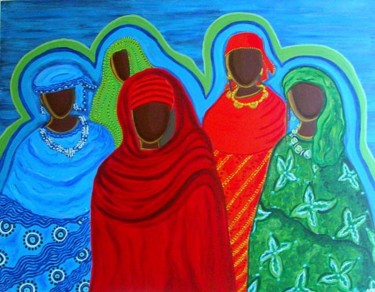 Peinture intitulée "la fête au village" par Amal B., Œuvre d'art originale