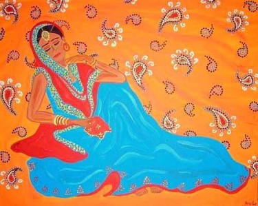 Peinture intitulée "beauté indienne" par Amal B., Œuvre d'art originale