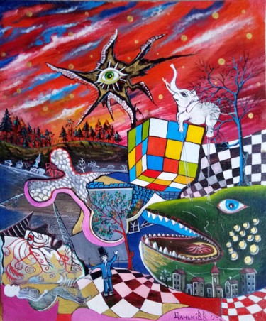 Картина под названием "Слоновое сщастя" - Vladislav Dankiv, Подлинное произведение искусства, Масло