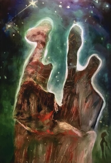 Painting titled "Pillars of Creation…" by Dalia Atteya, Original Artwork, Oil Mounted on Wood Stretcher frame