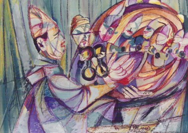 Pintura titulada "Percussionnistes" por Zouhair, Obra de arte original, Acrílico Montado en Bastidor de camilla de madera