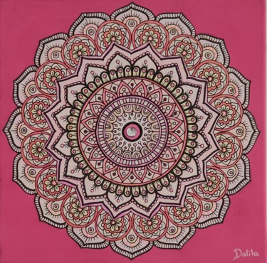 Pink Mandala Malarstwo zatytułowany „Pink Mandala” autorstwa Dalila Martins, Oryginalna praca, Akwarela