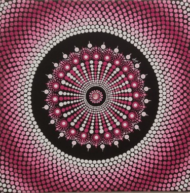 Pink Dotted Mandala Painting titled "Pink Dotted Mandala" by Dalila Martins, Original Art, Acrylic