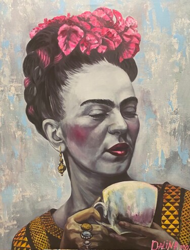 Printmaking titled "Frida Kahlo mixed" by Dalinina, Original Artwork, Digital Print Mounted on Wood Stretcher frame