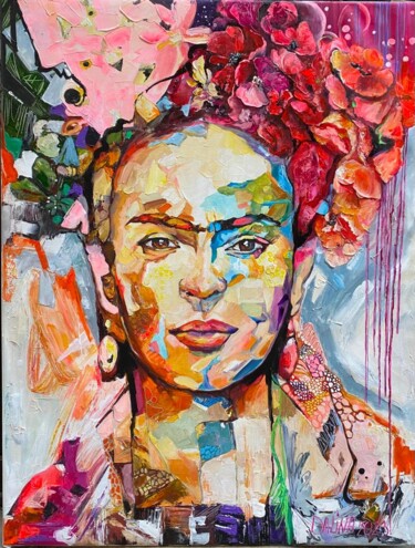 Картина под названием "Frida Kahlo Emotions" - Dalinina, Подлинное произведение искусства, Акрил Установлен на Деревянная ра…