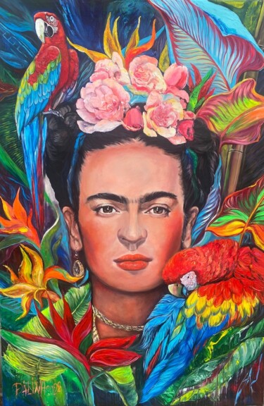 Schilderij getiteld "Frida kahlo with pa…" door Dalinina, Origineel Kunstwerk, Acryl