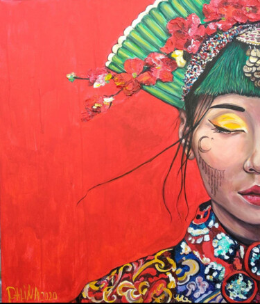 Painting titled "Kimono" by Dalinina, Original Artwork, Acrylic Mounted on Wood Stretcher frame