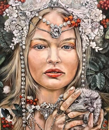 Malarstwo zatytułowany „Woman with hedgehog” autorstwa Dalinina, Oryginalna praca, Olej