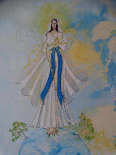 Painting titled "La Vierge de Lourdes" by David Alvarado Mora, Original Artwork, Acrylic