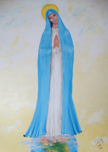 Peinture intitulée "Notre Dame de Kibeho" par David Alvarado Mora, Œuvre d'art originale, Acrylique