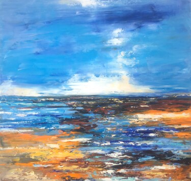 Painting titled "Luminous tide" by Dam Domido, Original Artwork, Oil Mounted on Wood Stretcher frame