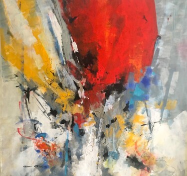 Painting titled "Red Sun" by Dam Domido, Original Artwork, Acrylic