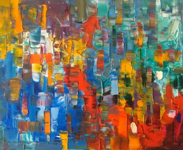 Painting titled "Abstraction 200 29" by Dam Domido, Original Artwork, Oil Mounted on Wood Stretcher frame