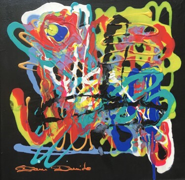 Painting titled "Yellow graff" by Dam Domido, Original Artwork, Acrylic Mounted on Wood Stretcher frame