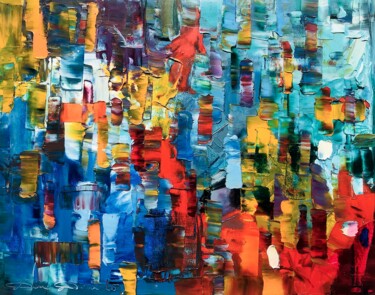 Painting titled "Abstraction 20029 b…" by Dam Domido, Original Artwork, Oil Mounted on Wood Stretcher frame