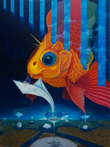 Painting titled "Goldfish of dream" by Dam Tung, Original Artwork, Oil