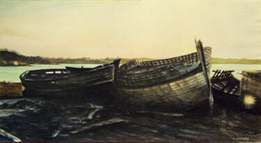 Painting titled "Epaves" by Alain Dambès, Original Artwork, Watercolor