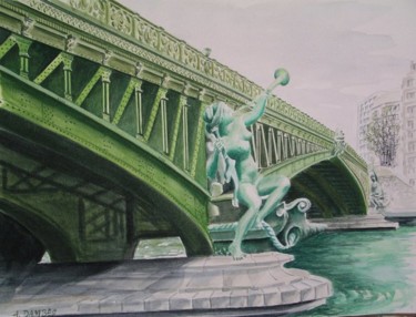 Painting titled "PONT MIRABEAU" by Alain Dambès, Original Artwork, Watercolor