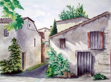 Painting titled "FOURCES (Gers)" by Alain Dambès, Original Artwork, Watercolor