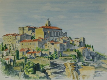 Painting titled "GORDES ( Vaucluse )" by Alain Dambès, Original Artwork, Watercolor