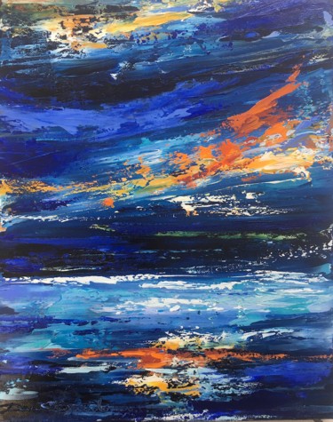 Painting titled "Blue light" by Dam Domido, Original Artwork, Oil Mounted on Wood Stretcher frame