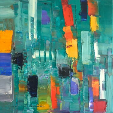 Painting titled "Turquoise way" by Dam Domido, Original Artwork, Oil Mounted on Wood Stretcher frame