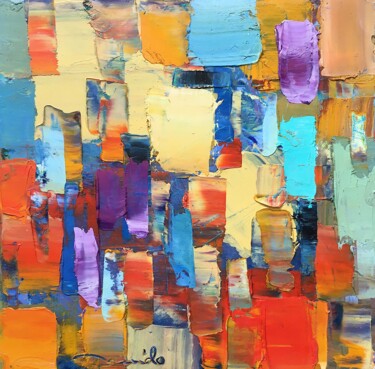 Painting titled "Abstraction 210 85" by Dam Domido, Original Artwork, Oil Mounted on Wood Stretcher frame