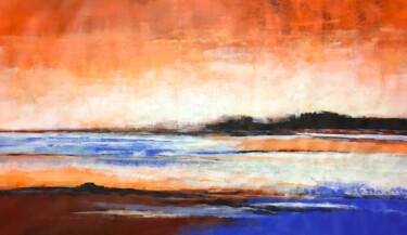 Painting titled "Orange seascape" by Dam Domido, Original Artwork, Acrylic