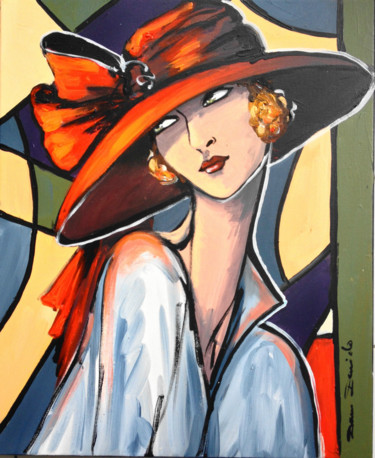 Malerei mit dem Titel ""La dame à la capel…" von Dam Domido, Original-Kunstwerk, Öl