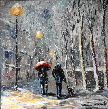 Painting titled "Paris neige, derniè…" by Dam Domido, Original Artwork, Oil