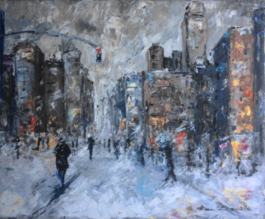 Painting titled "New York City, temp…" by Dam Domido, Original Artwork, Oil