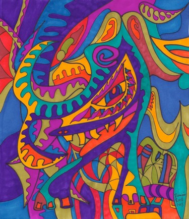 Dibujo titulada "Dragón Psico" por Damian Ignacio Eselevsky Esell, Obra de arte original, Rotulador