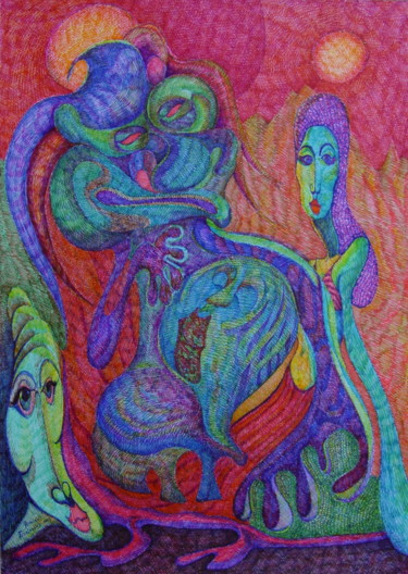 Dibujo titulada "Sirenas" por Damian Ignacio Eselevsky Esell, Obra de arte original, Rotulador
