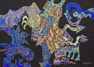 Pintura titulada "dragones musicales" por Damian Ignacio Eselevsky Esell, Obra de arte original, Acrílico