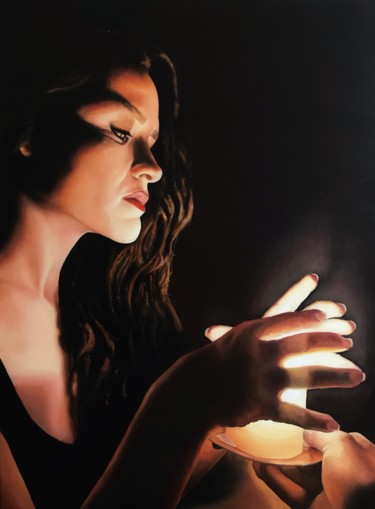 Peinture intitulée "Flamme" par Damian Pharren, Œuvre d'art originale, Huile